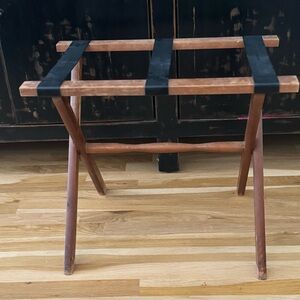 Vintage Scheibe Wooden Folding Luggage Suitcase Rack Hotel Stand Leather Straps